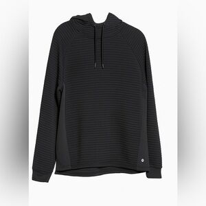 Apana Black Ribbed Pullover Hoodie – Cozy Textured Sweatshirt‎ Unisex Large